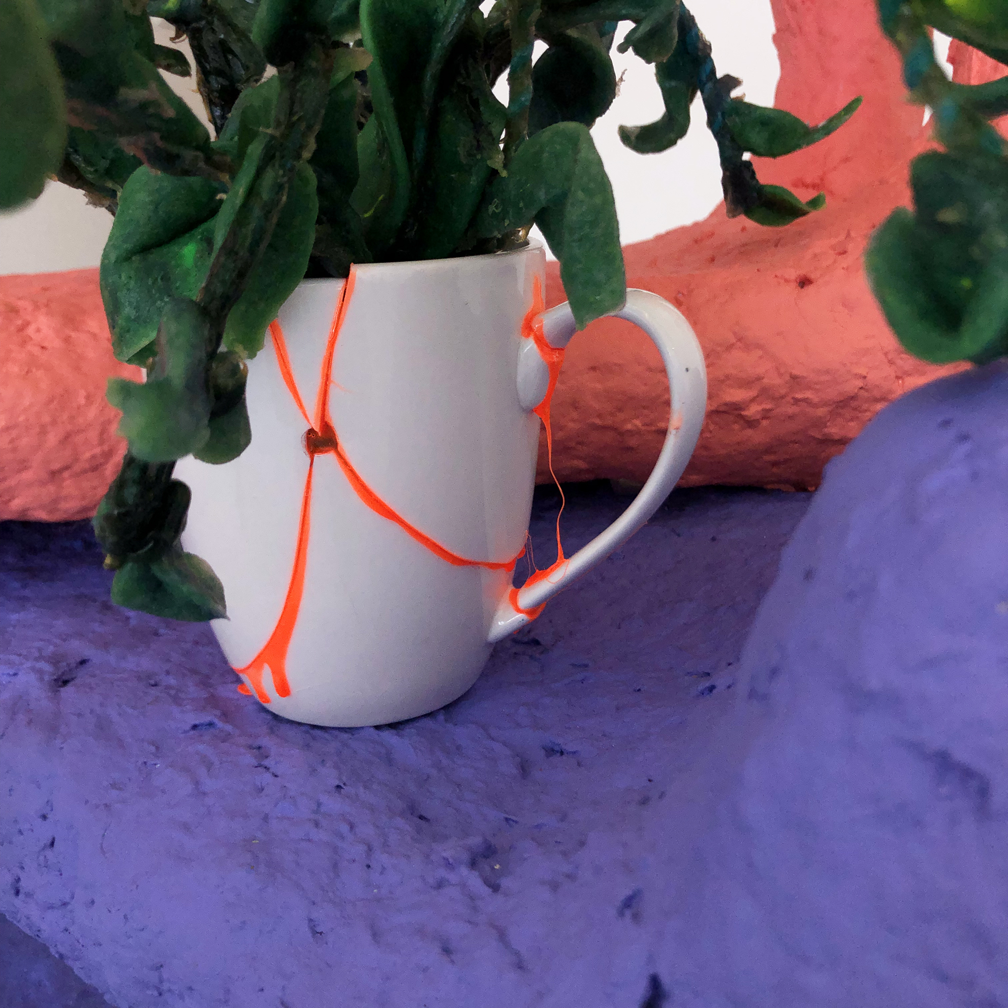 mended cup with plant