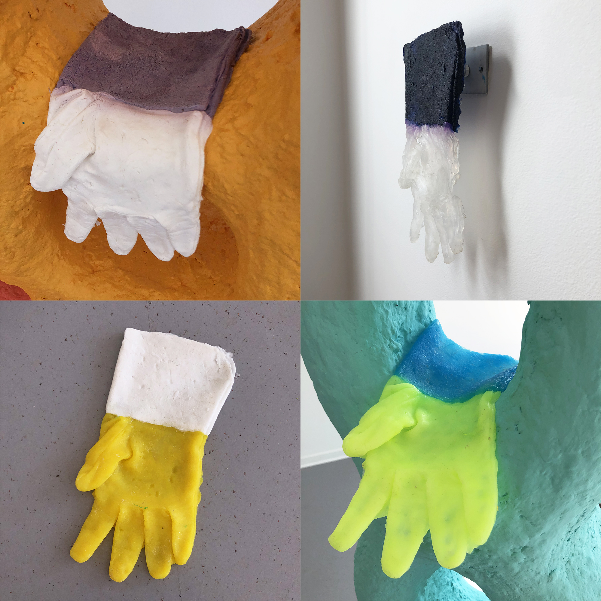 four different cast gloves