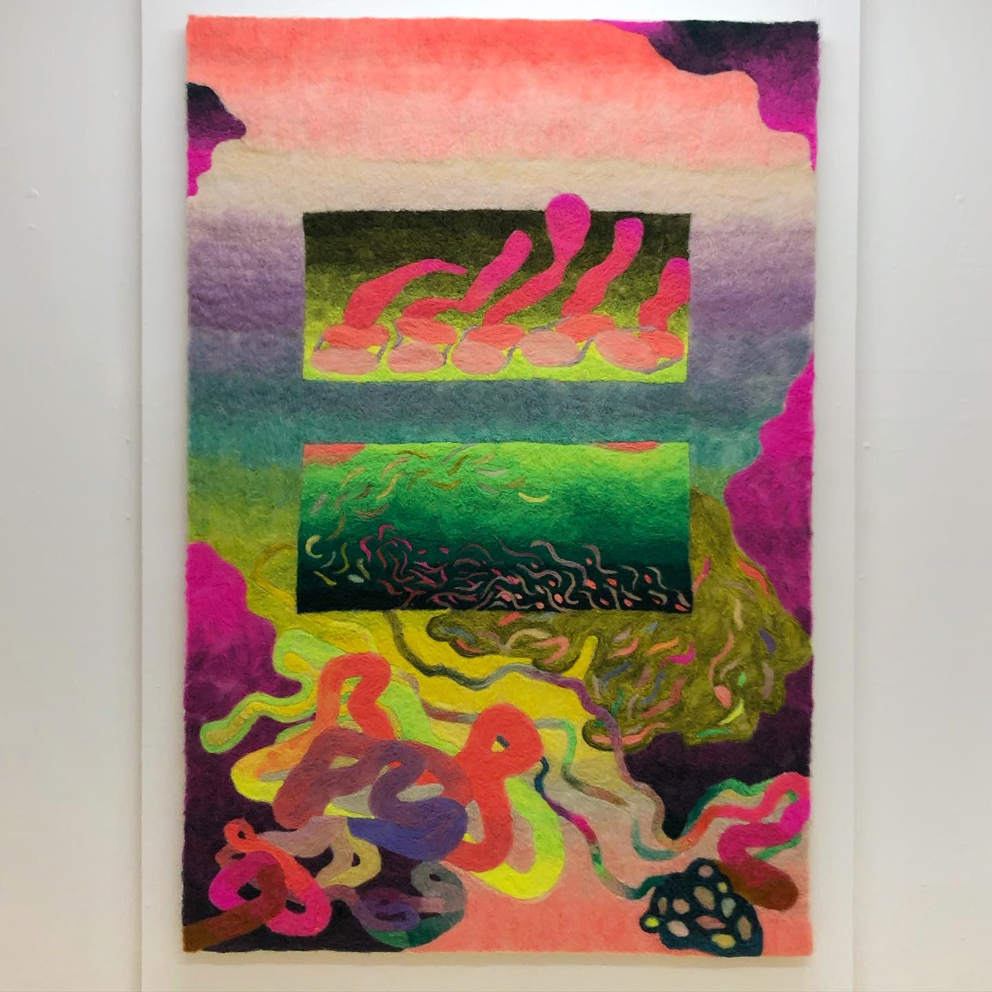 abstract felted painting with neons